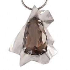 Colier cu pandant futurist mid-century din argint și cuarț fumuriu natural | Art Studio Jewelry | Statele Unite Colier cu pandant futurist mid-century din argint și cuarț fumuriu natural | Art Studio Jewelry | Statele Unite